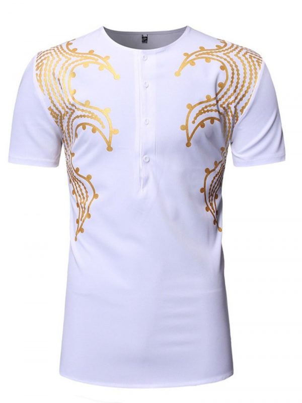 Ericdress African Fashion Dashiki Round Neck Straight Mens Short Sleeve T-shirt