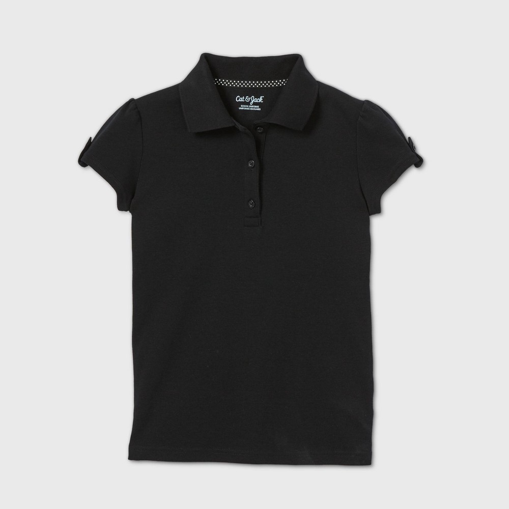 Girls' Short Sleeve Interlock Uniform Polo Shirt - Cat & Jack Black XS