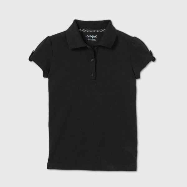 Girls' Short Sleeve Interlock Uniform Polo Shirt - Cat & Jack Black XS