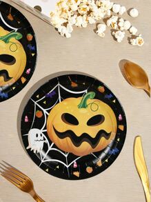 10pcs Halloween Pumpkin Disposable Plate