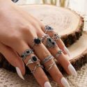 11pcs Skull & Gemstone Decor Ring