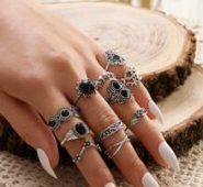 11pcs Skull & Gemstone Decor Ring