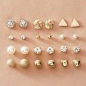 12pairs Rhinestone Decor & Faux Pearl Decor Stud Earrings