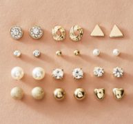 12pairs Rhinestone Decor & Faux Pearl Decor Stud Earrings