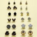 12pairs Rhinestone Detail Stud Earrings Set