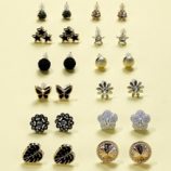 12pairs Rhinestone Detail Stud Earrings Set