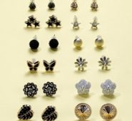 12pairs Rhinestone Detail Stud Earrings Set