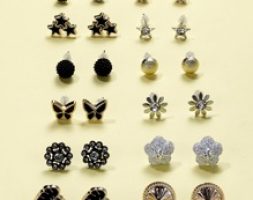 12pairs Rhinestone Detail Stud Earrings Set
