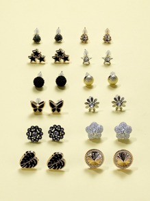 12pairs Rhinestone Detail Stud Earrings Set