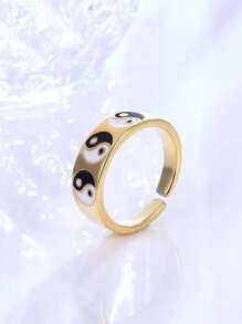 18K Gold Plated Yin & Yang Decor Cuff Ring