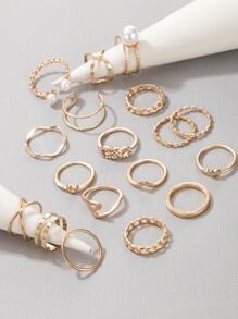 18pcs Faux Pearl & Rhinestone Ring Set