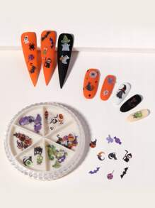 1box Halloween Pumpkin & Cat Shaped Nail Art Decoration