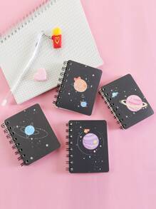 1pack Planet Print Cover Spiral Random Notebook