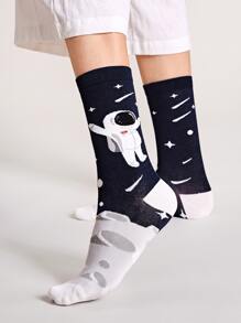 1pair Astronaut Pattern Socks