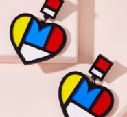 1pair Color Block Heart Decor Drop Earrings
