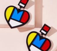1pair Color Block Heart Decor Drop Earrings