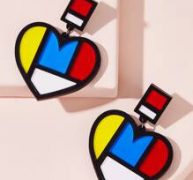 1pair Color Block Heart Decor Drop Earrings