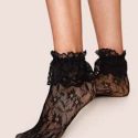 1pair Flower Pattern Ruffle Hem Mesh Socks