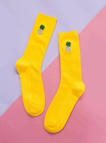 1pair Fruit Embroidery Crew Socks