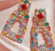 1pair Gemstone Decor Geometric Drop Earrings