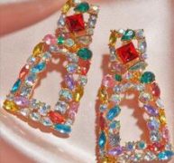 1pair Gemstone Decor Geometric Drop Earrings