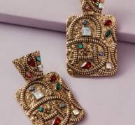 1pair Gemstone Decor Geometric Drop Earrings