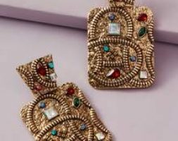 1pair Gemstone Decor Geometric Drop Earrings