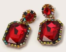 1pair Gemstone Decor Geometric Drop Earrings