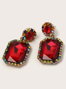 1pair Gemstone Decor Geometric Drop Earrings