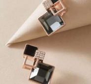 1pair Gemstone Decor Geometric Earrings