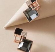 1pair Gemstone Decor Geometric Earrings