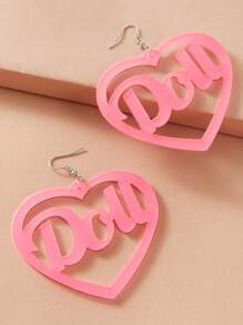 1pair Letter Decor Heart Drop Earrings