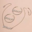 1pair Letter Decor Hoop Earrings & 1pc Necklace