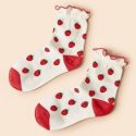 1pair Lettuce Edge Strawberry Socks