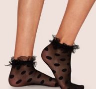 1pair Polka Dot Pattern Ruffle Hem Mesh Socks