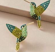 1pair Rhinestone Decor Bird Design Stud Earrings
