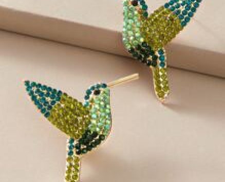 1pair Rhinestone Decor Bird Design Stud Earrings