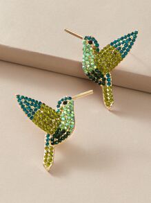 1pair Rhinestone Decor Bird Design Stud Earrings