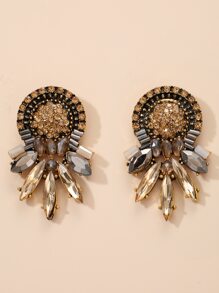 1pair Rhinestone Decor Flower Shaped Earrings