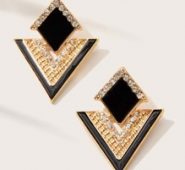 1pair Rhinestone Decor Geometric Earrings
