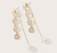 1pair Rhinestone Decor Ring Chain Drop Earrings