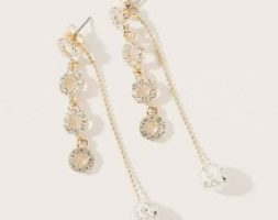 1pair Rhinestone Decor Ring Chain Drop Earrings