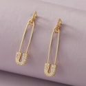 1pair Rhinestone Decor Safety Pin Decor Drop Earrings