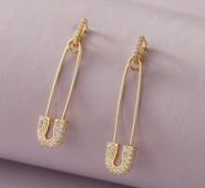 1pair Rhinestone Decor Safety Pin Decor Drop Earrings