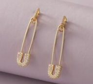 1pair Rhinestone Decor Safety Pin Decor Drop Earrings