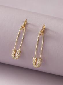 1pair Rhinestone Decor Safety Pin Decor Drop Earrings