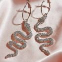 1pair Rhinestone Decor Serpentine Hoop Drop Earrings