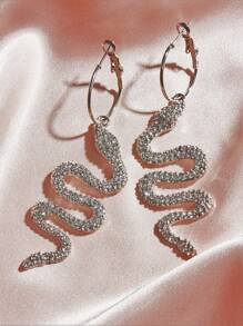 1pair Rhinestone Decor Serpentine Hoop Drop Earrings