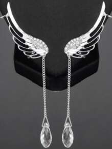 1pair Rhinestone Decor Wing Shaped Ear Climber