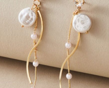 1pair Rhinestone Decor & Faux Pearl Decor Long Drop Earrings